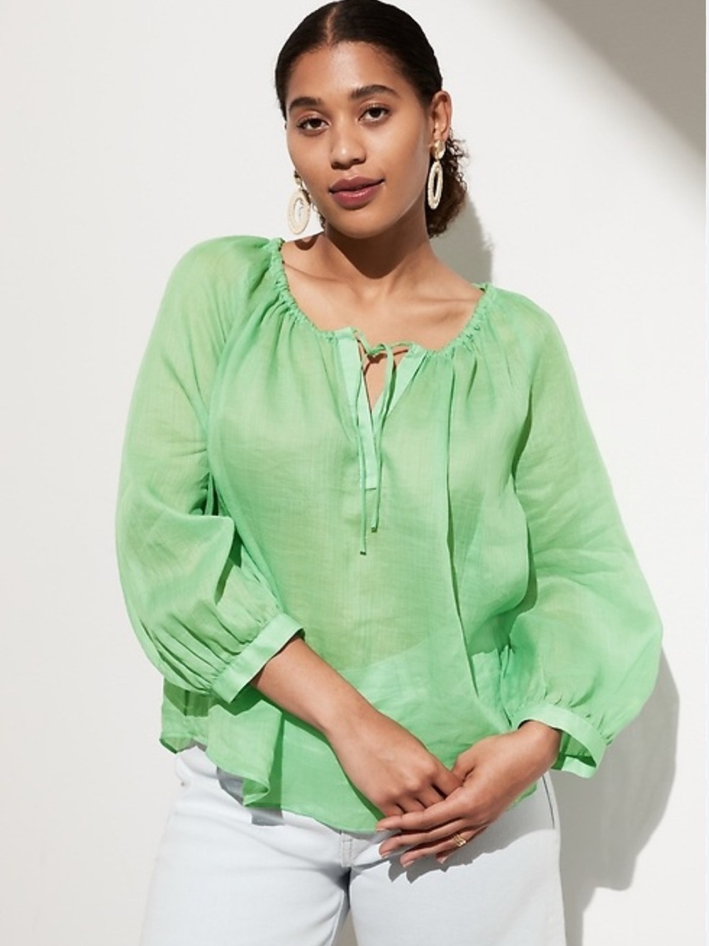Ramie tie neck top size S